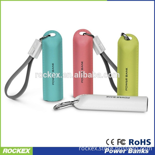 2600 Promotional gift universal portable power bank colorful perfume leather design mobile power bank with keychain usb cable